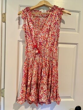 Poupette St Barth Triny Yellow, Purple, Red Floral Sleeveless Mini Dress Size S